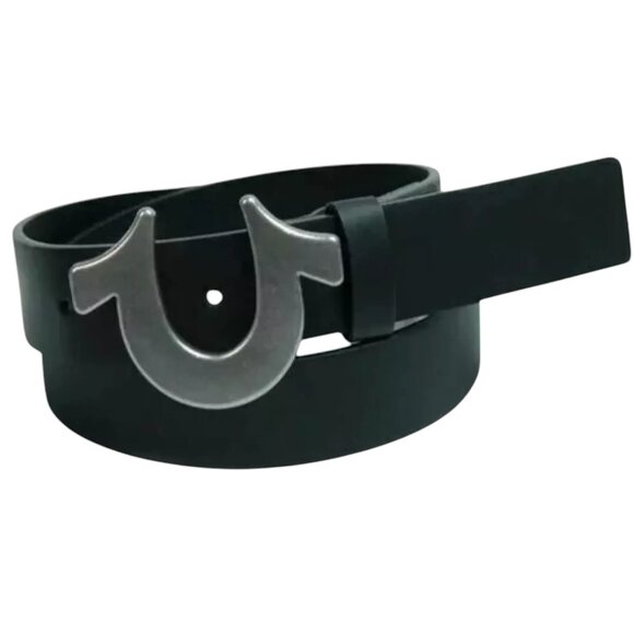 True Religion Leather Belt Heavyweight Horseshoe Buckle Black - Picture 2 of 6